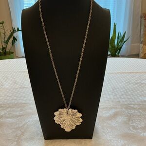 Leaf Silver Tone Pendant Necklace